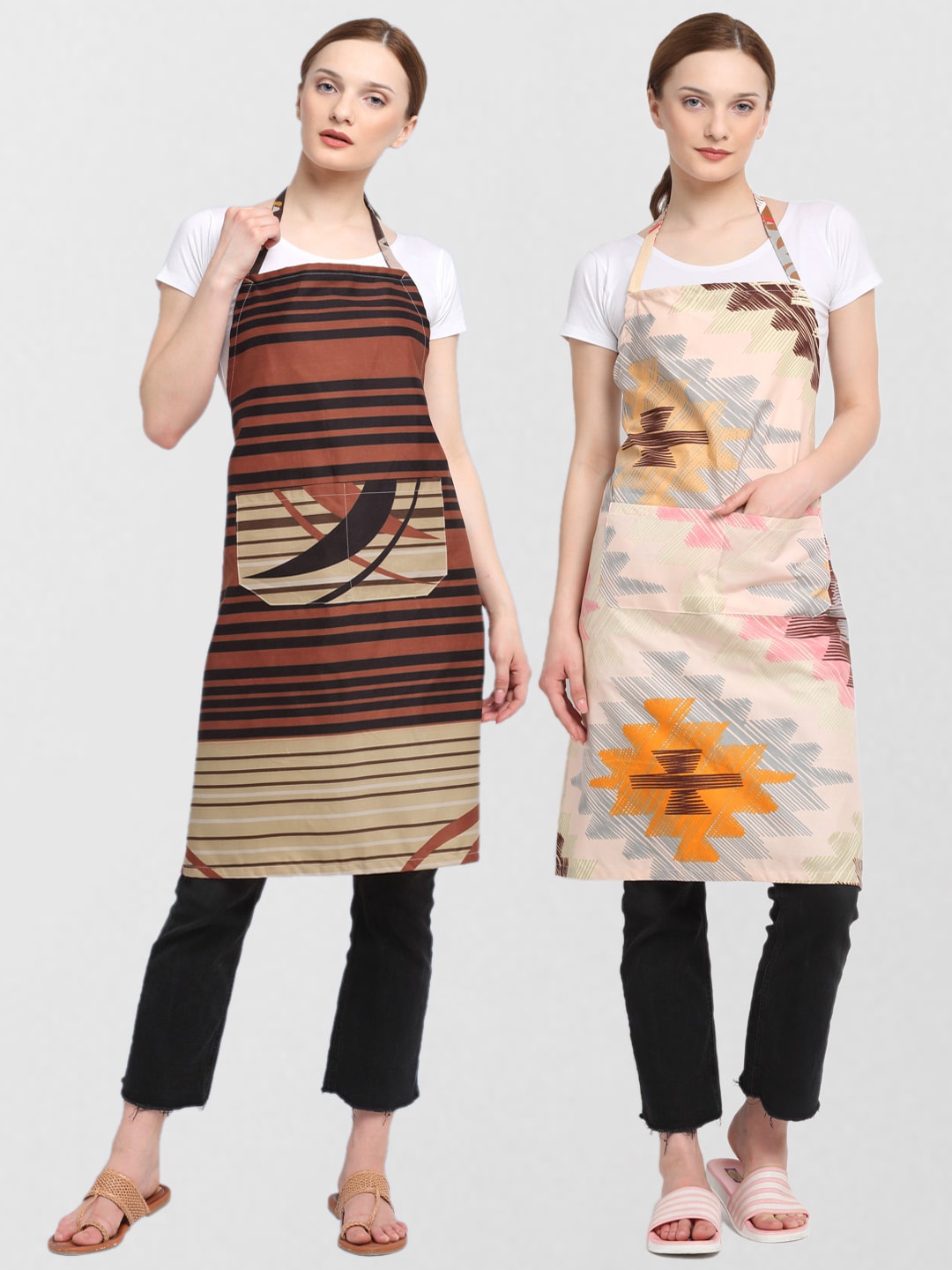 

KLOTTHE Unisex Pack Of 2 Printed 210 TC Cotton Aprons, Brown