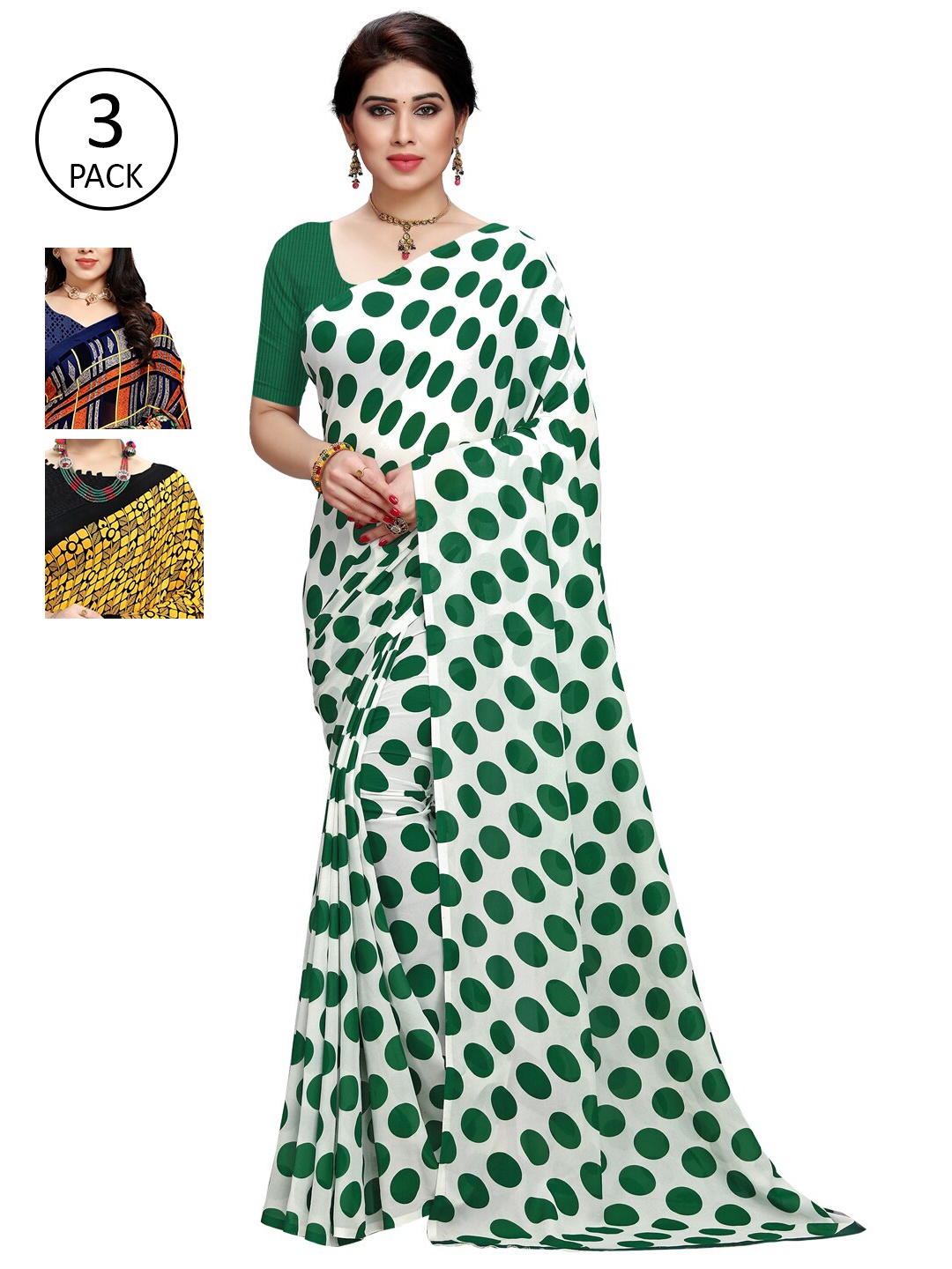 

KALINI Pack of 3 Poly Georgette Sarees, Yellow
