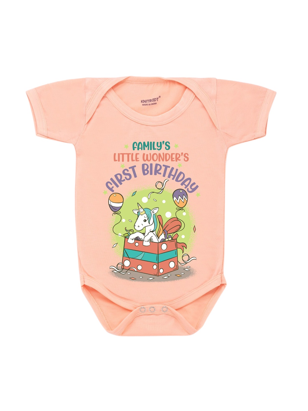 

KNITROOT Infants Peach-Colored Graphic Printed Bodysuit