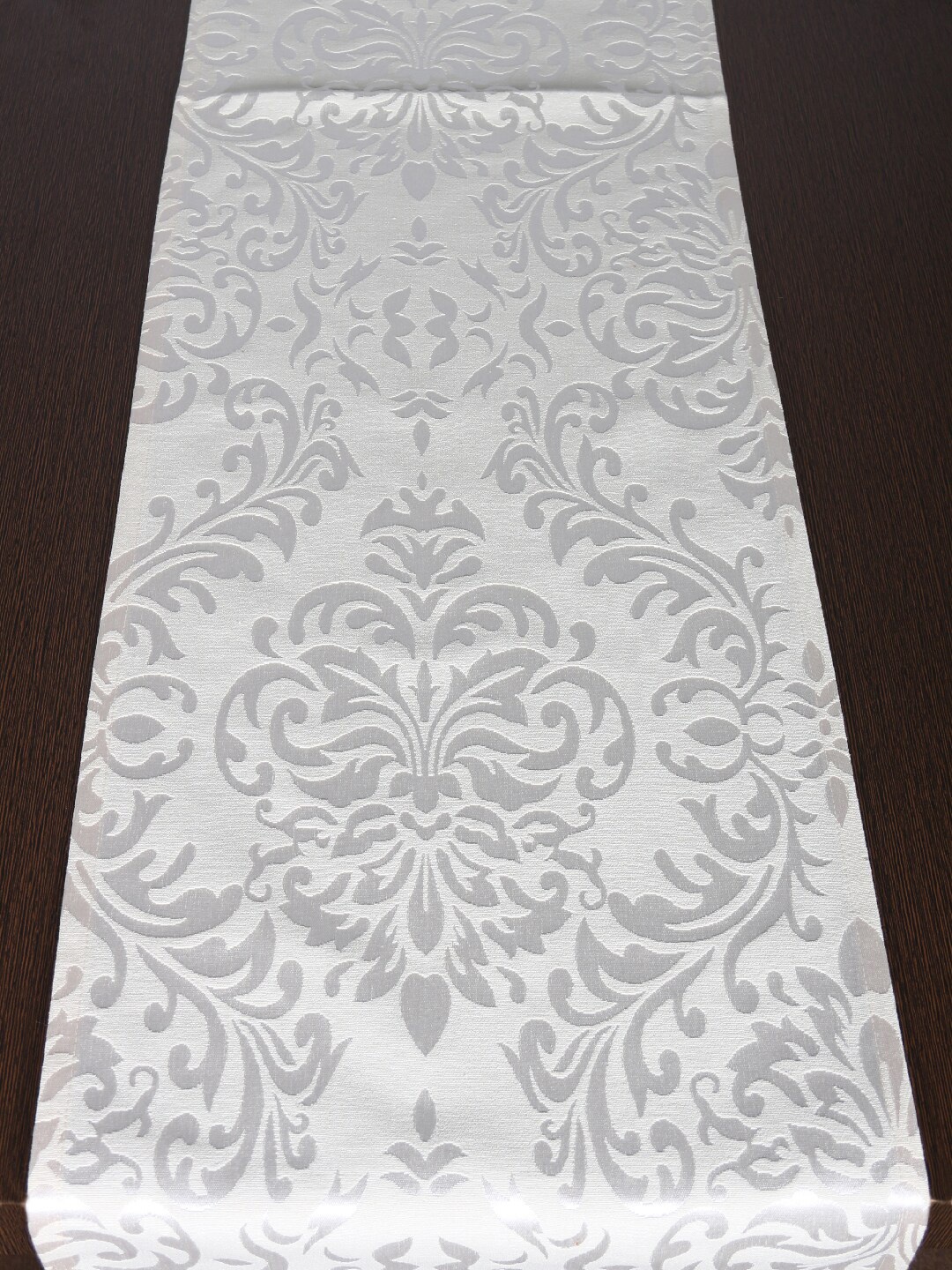 

Home Cream-Coloured & Grey Ethnic Motifs Woven Damask Design Table Runner