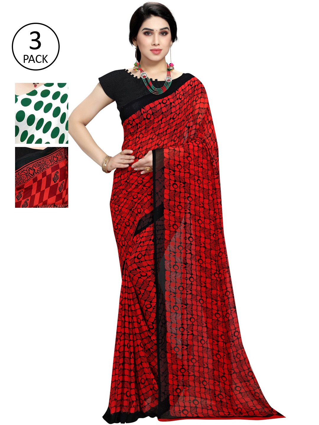 

KALINI Pack of 3 Printed Poly Georgette Saree, Multi