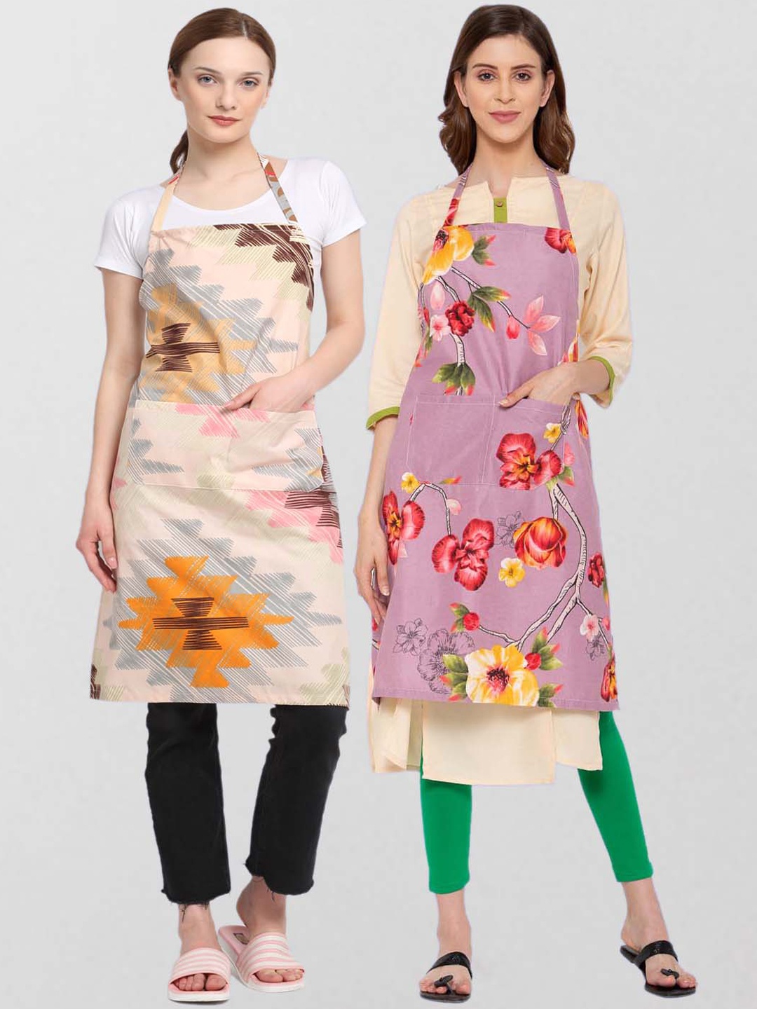 

KLOTTHE Unisex Pack Of 2 Printed 210 TC Cotton Aprons, Purple