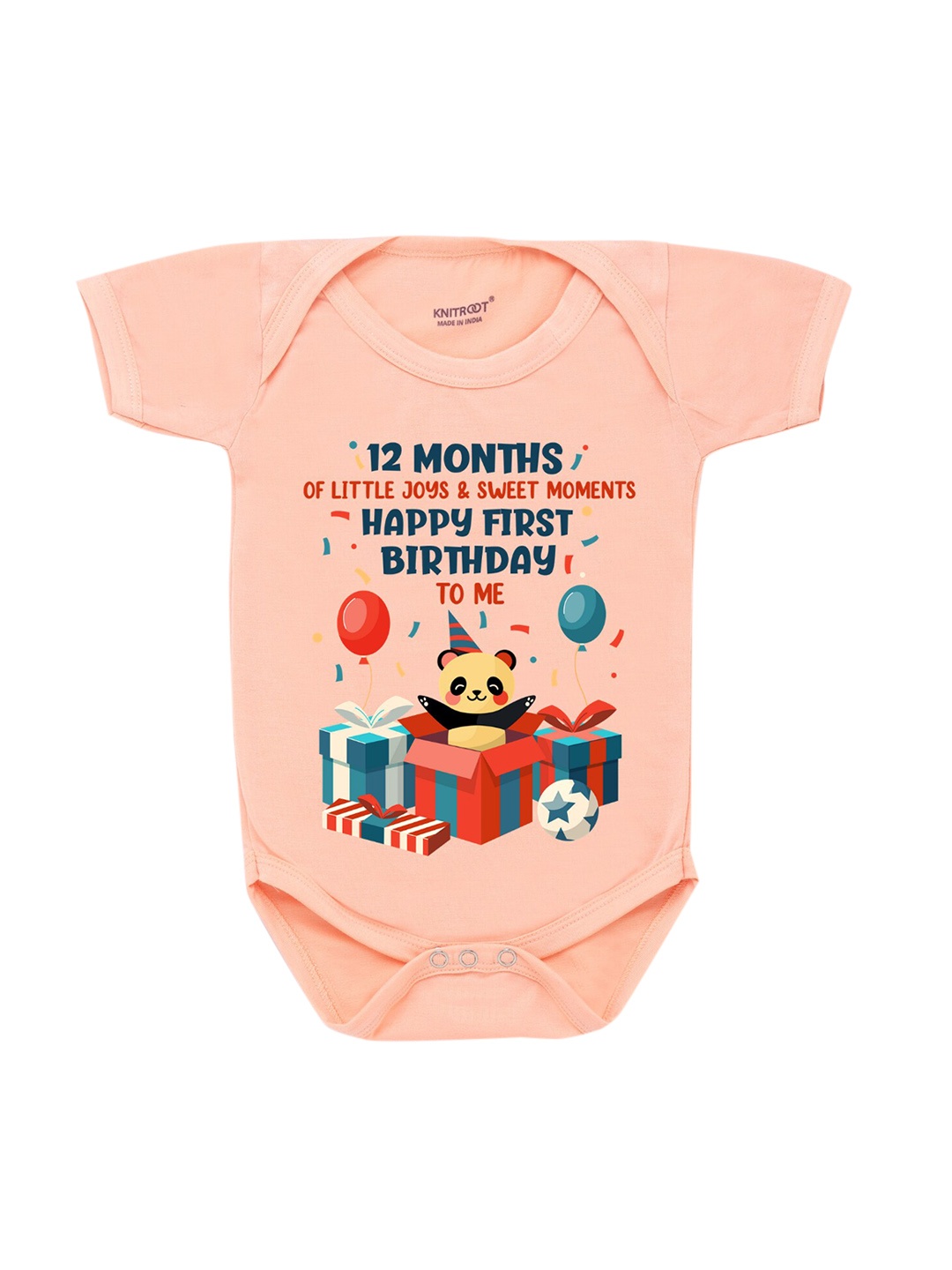 KNITROOT Infant Kids Peach-Coloured & Blue Graphic Printed Bodysuit