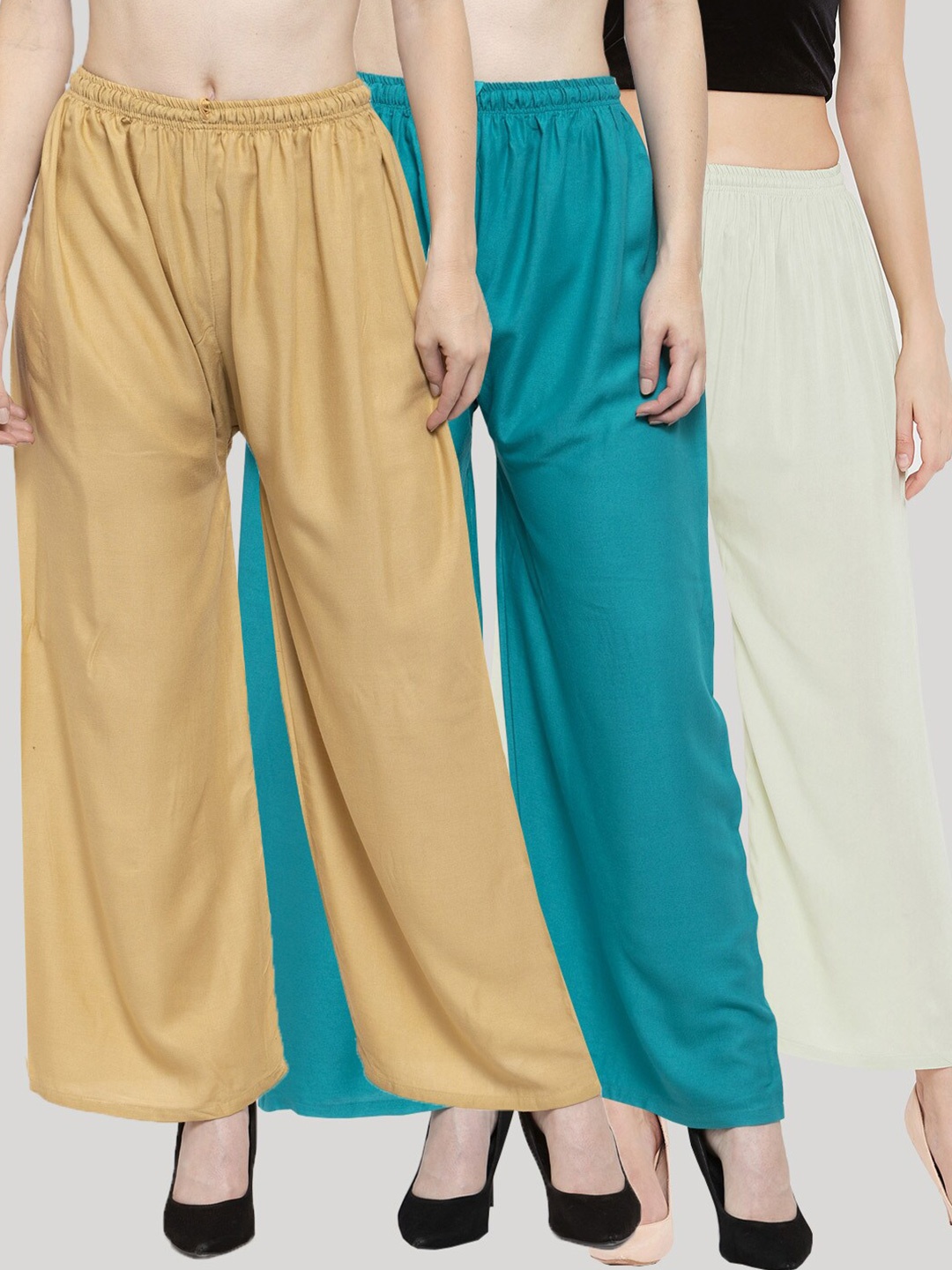 

Clora Creation Women Green & Beige 3 Knitted Ethnic Palazzos