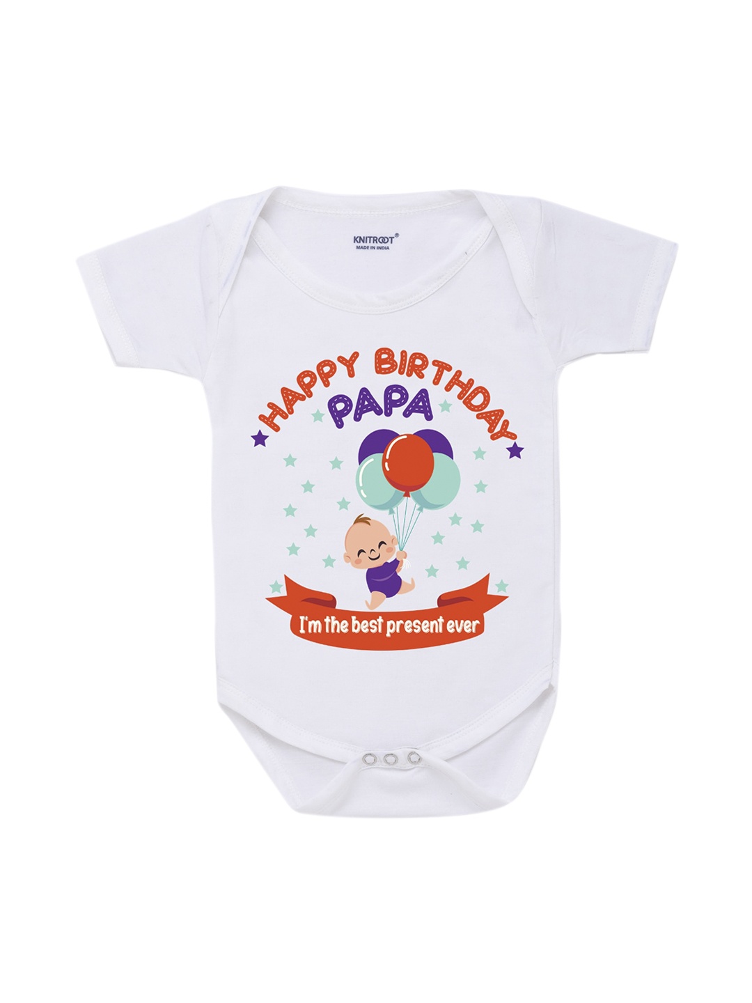 

KNITROOT Infant Kids White & Red Pappa Present Ever Printed Baby Bodysuit