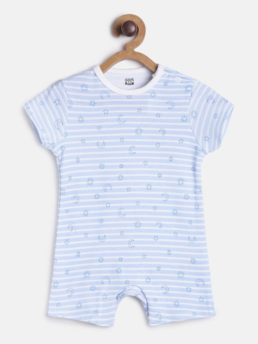 

MINI KLUB Infant Baby Blue & White Printed Pure Cotton Rompers