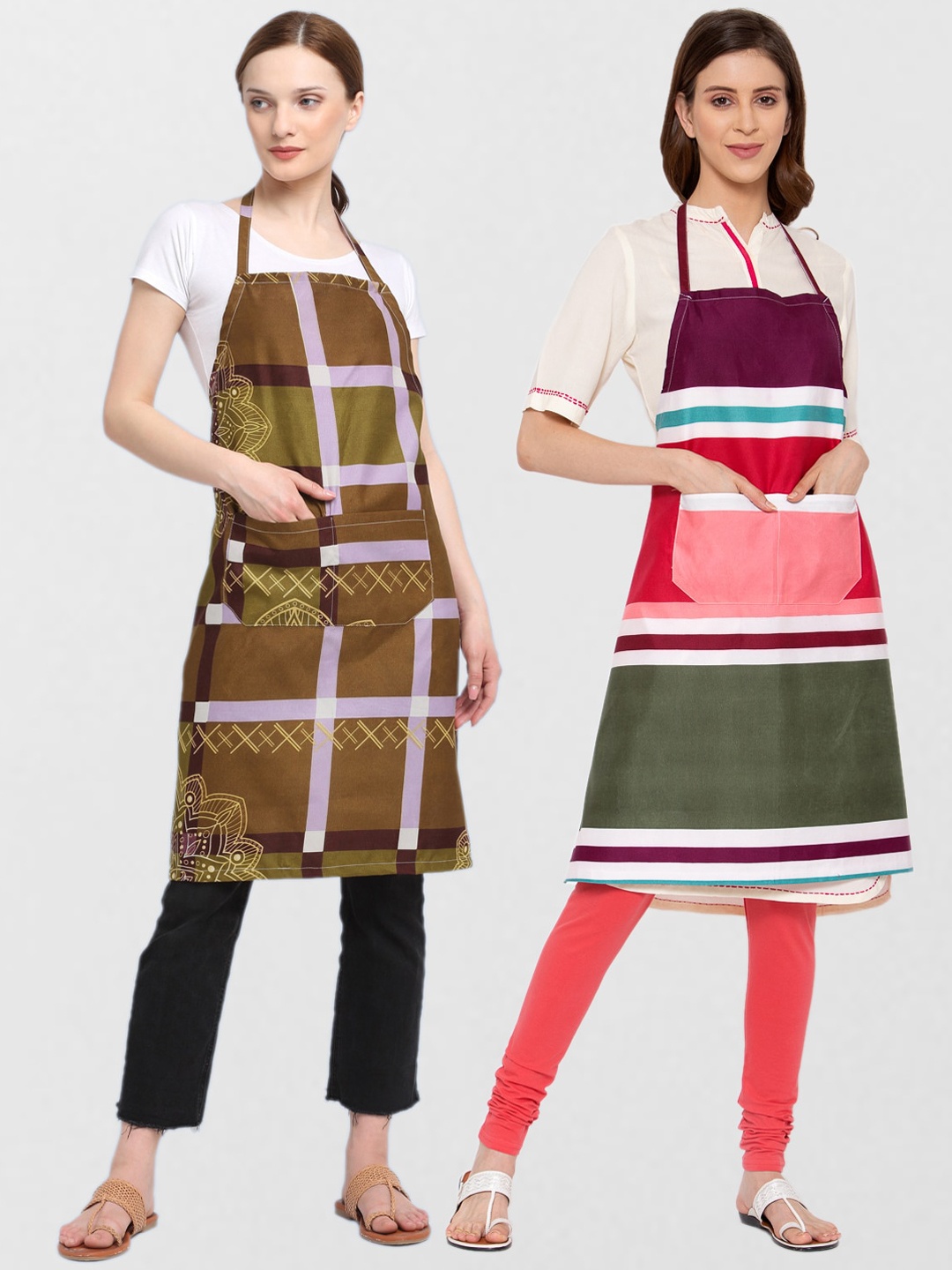 

KLOTTHE Unisex Pack Of 2 Printed 210 TC Cotton Aprons, Brown