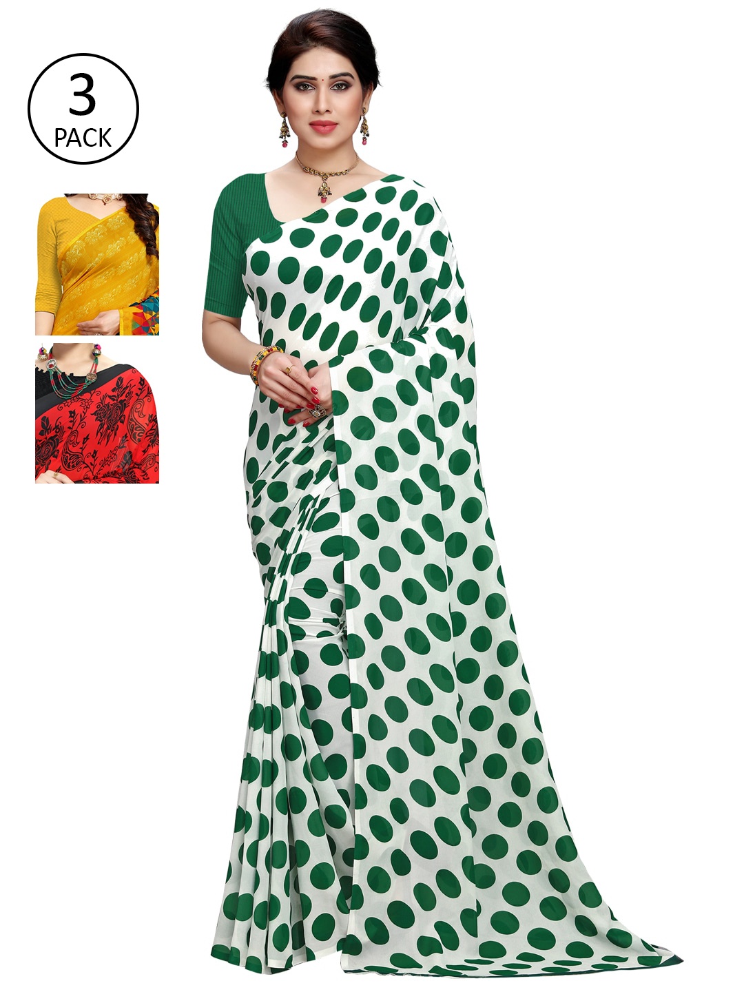 

KALINI Pack Of 3 Multicoloured Poly Georgette Sarees, Multi