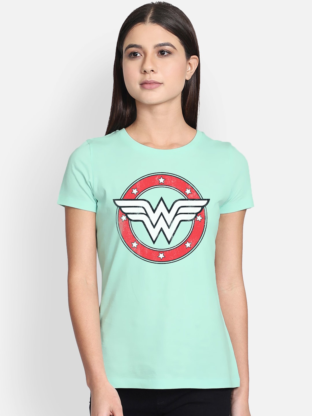 

Free Authority Women Green Wonder Woman Printed Pure Cotton T-shirt