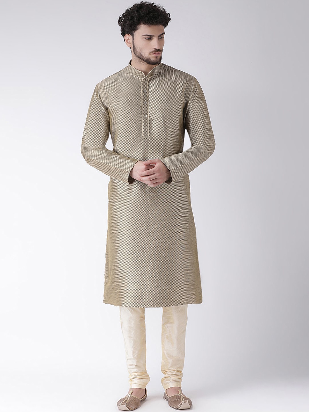 

TABARD Men Black & Gold-Toned Printed Silk Blend Kurta