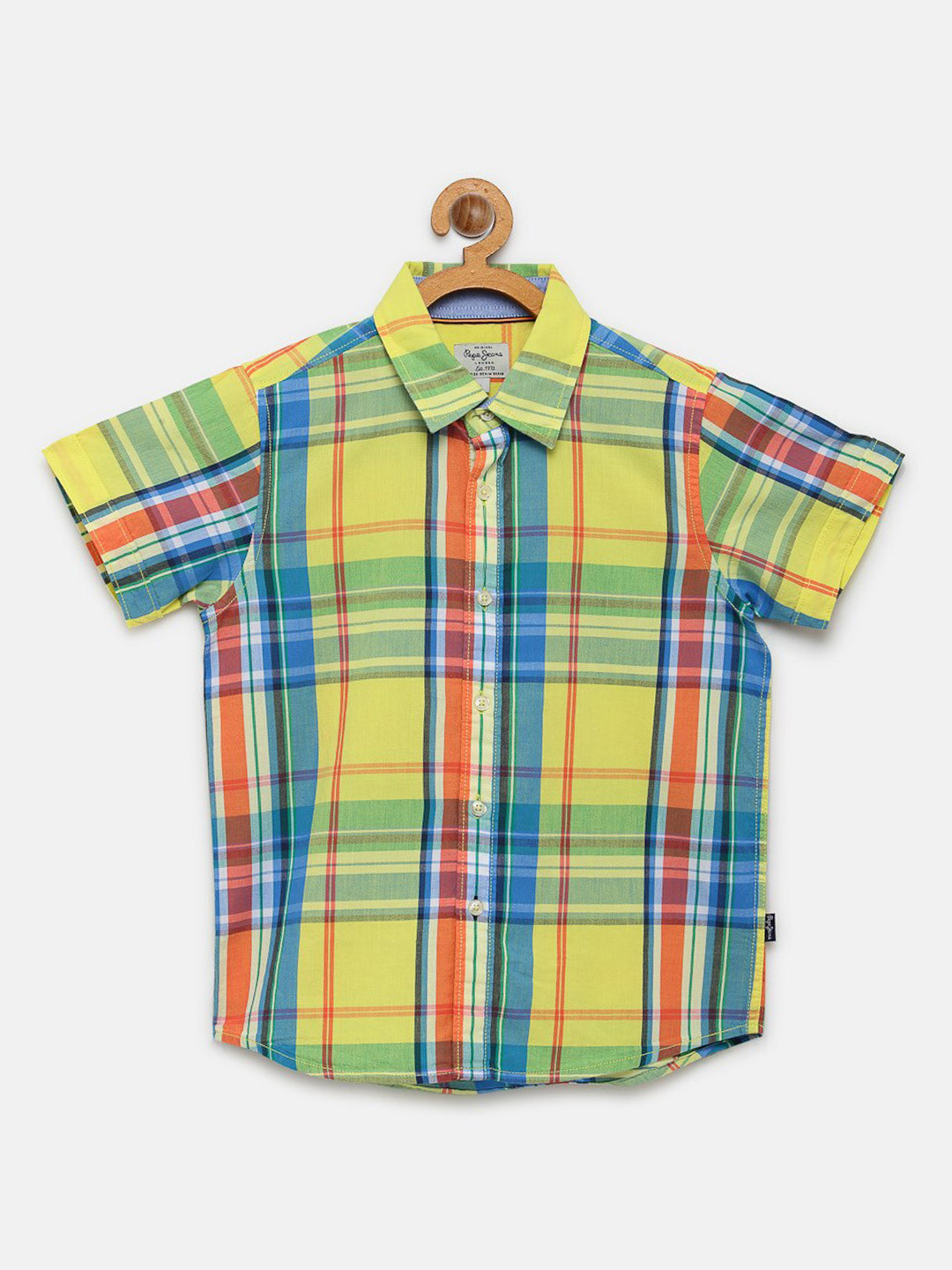 

Pepe Jeans Boys Yellow & Blue Tartan Checked Pure Cotton Casual Shirt