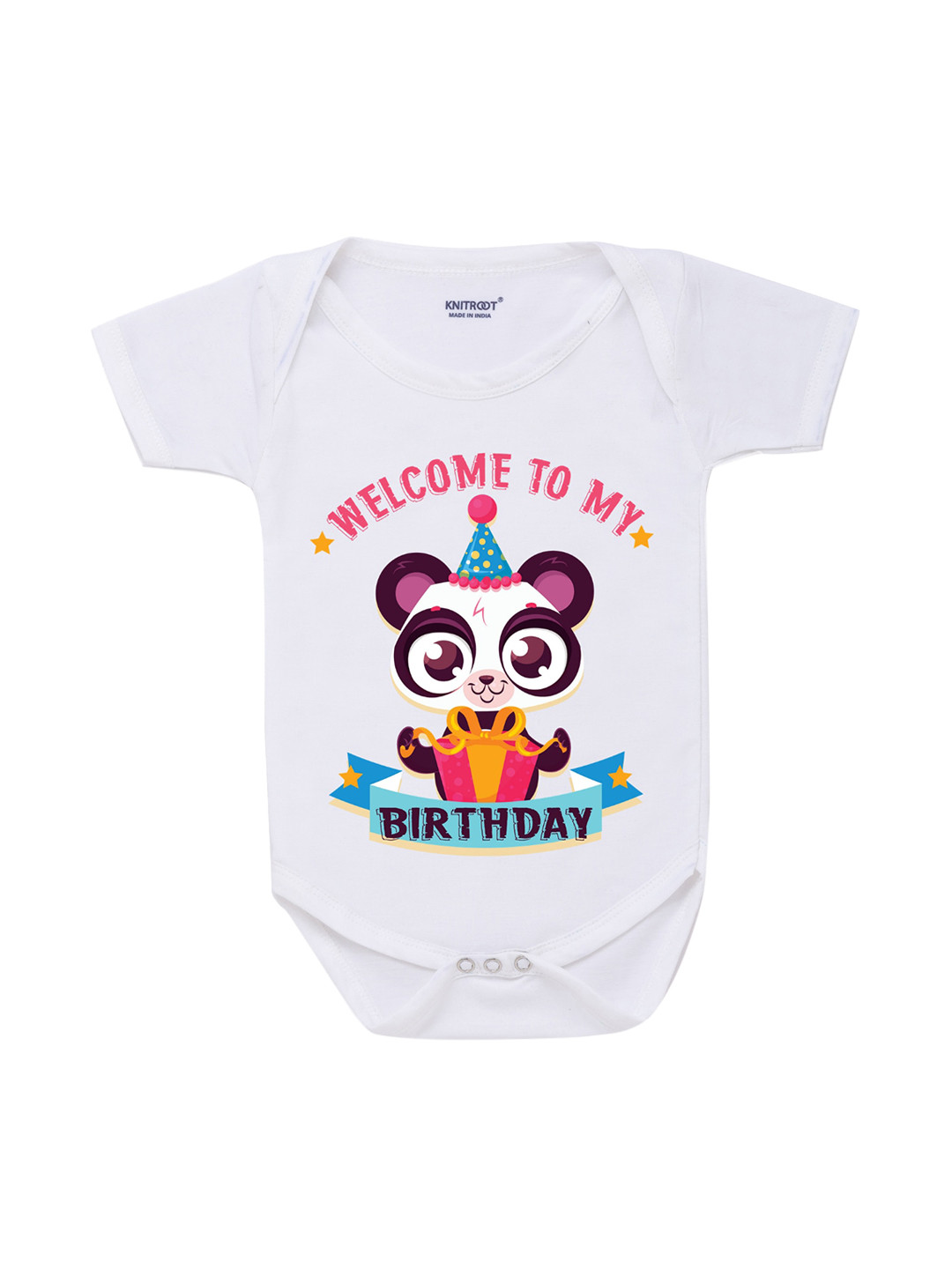 

KNITROOT Infants Kids White Printed Cotton Bodysuit