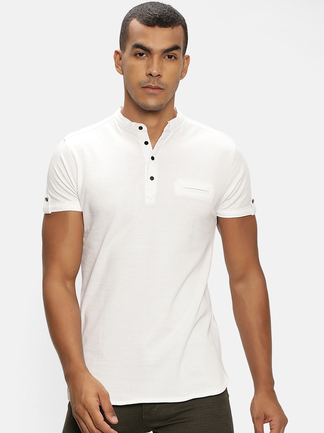 

V2 Value & Variety Men White Henley Neck T-shirt