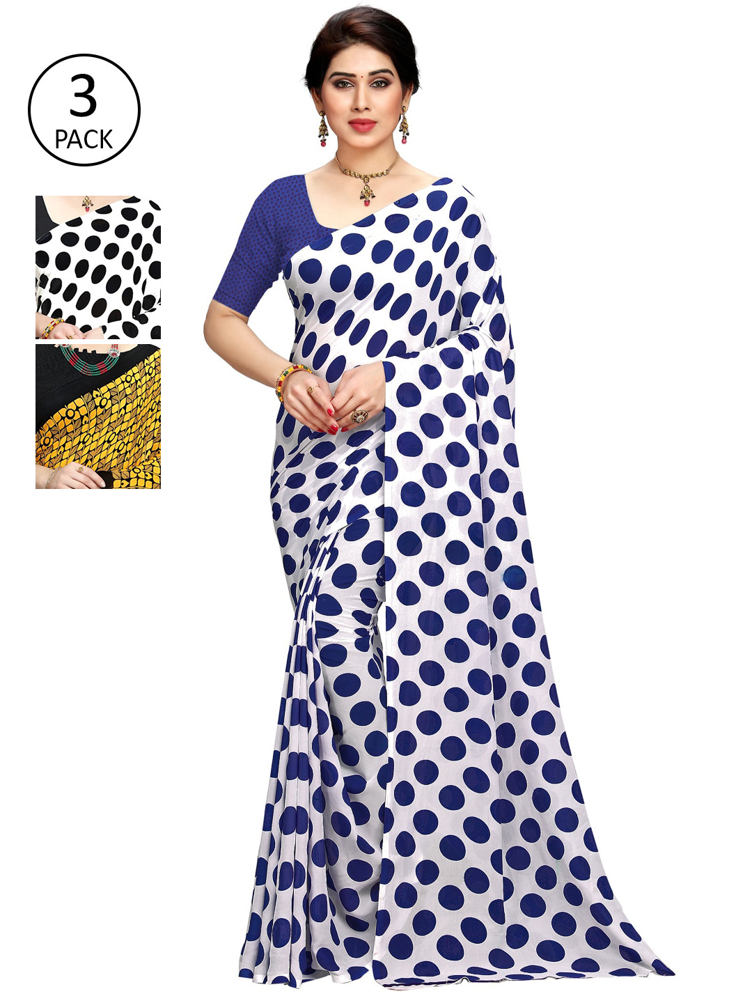 

KALINI Pack Of 3 Yellow & Blue Saree