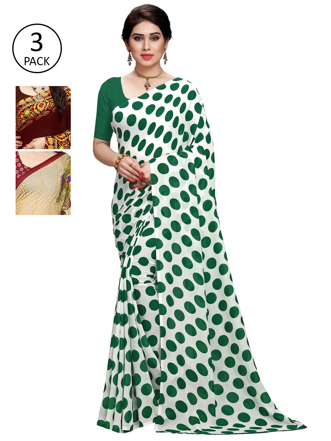 

KALINI Pack of 3 Printed Poly Georgette Saree, Multi