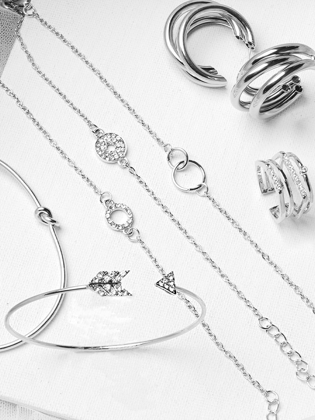 

JOKER & WITCH Silver-Toned & White Stone-Studded Jewellery Set