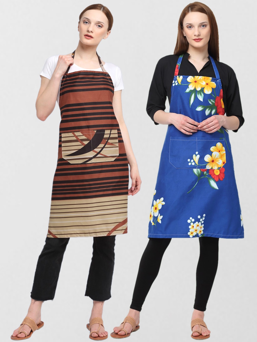 

KLOTTHE Unisex Pack Of 2 Printed Cotton 210 TC Aprons, Brown