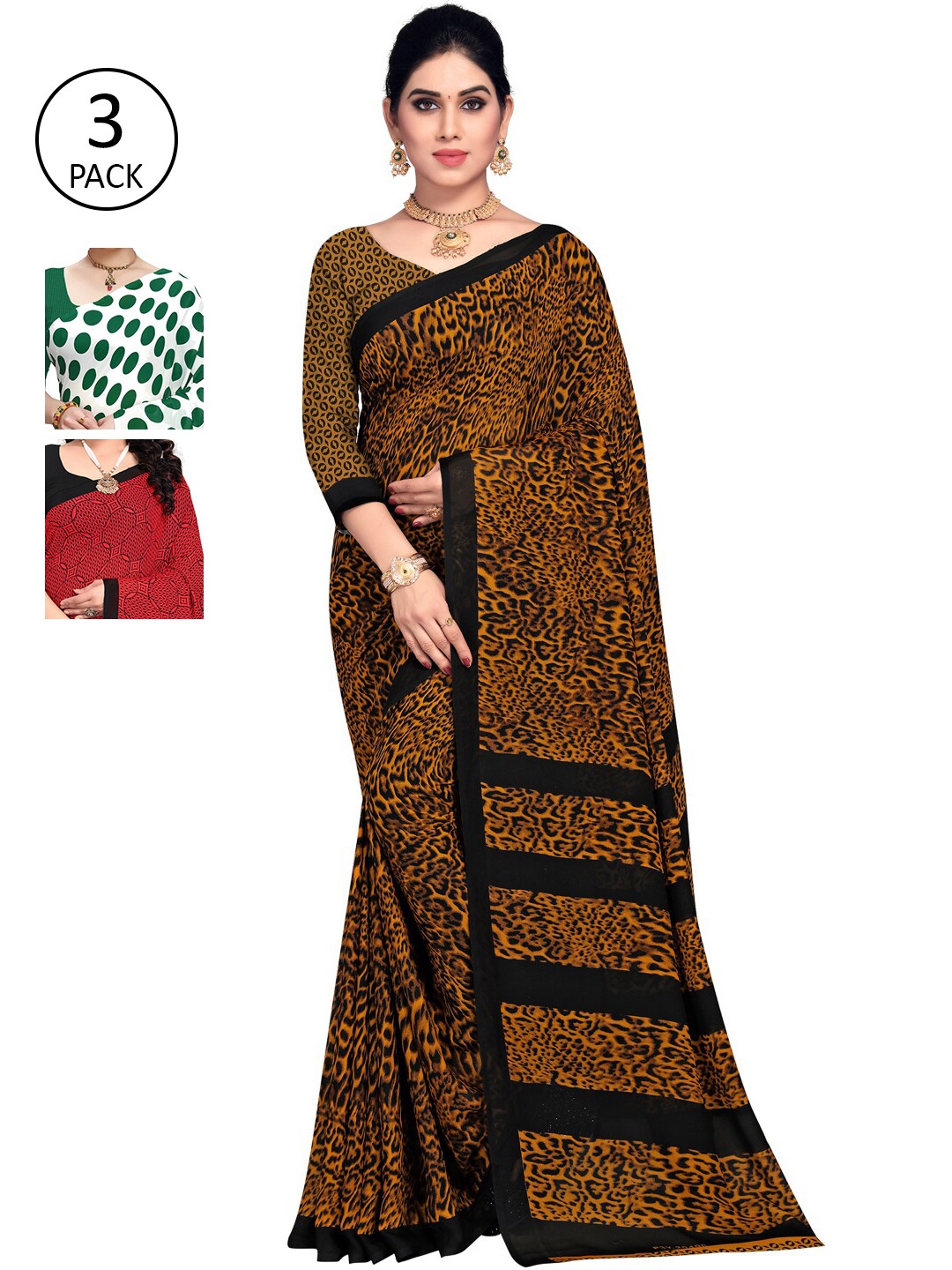 

KALINI Women Pack Of 3 Printed Sarees, White