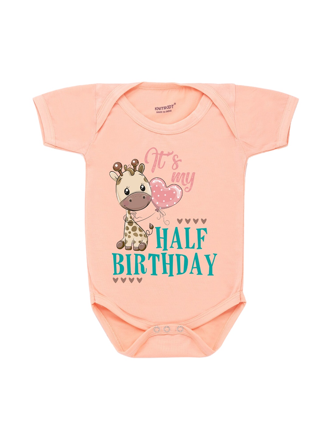 

KNITROOT Infant Kids Peach-coloured & Brown Printed Bodysuit
