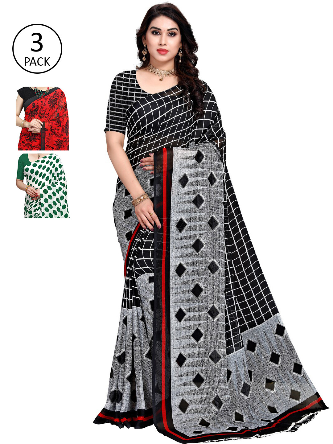 

KALINI Multi Pack of 3 Printed Poly Georgette Saree