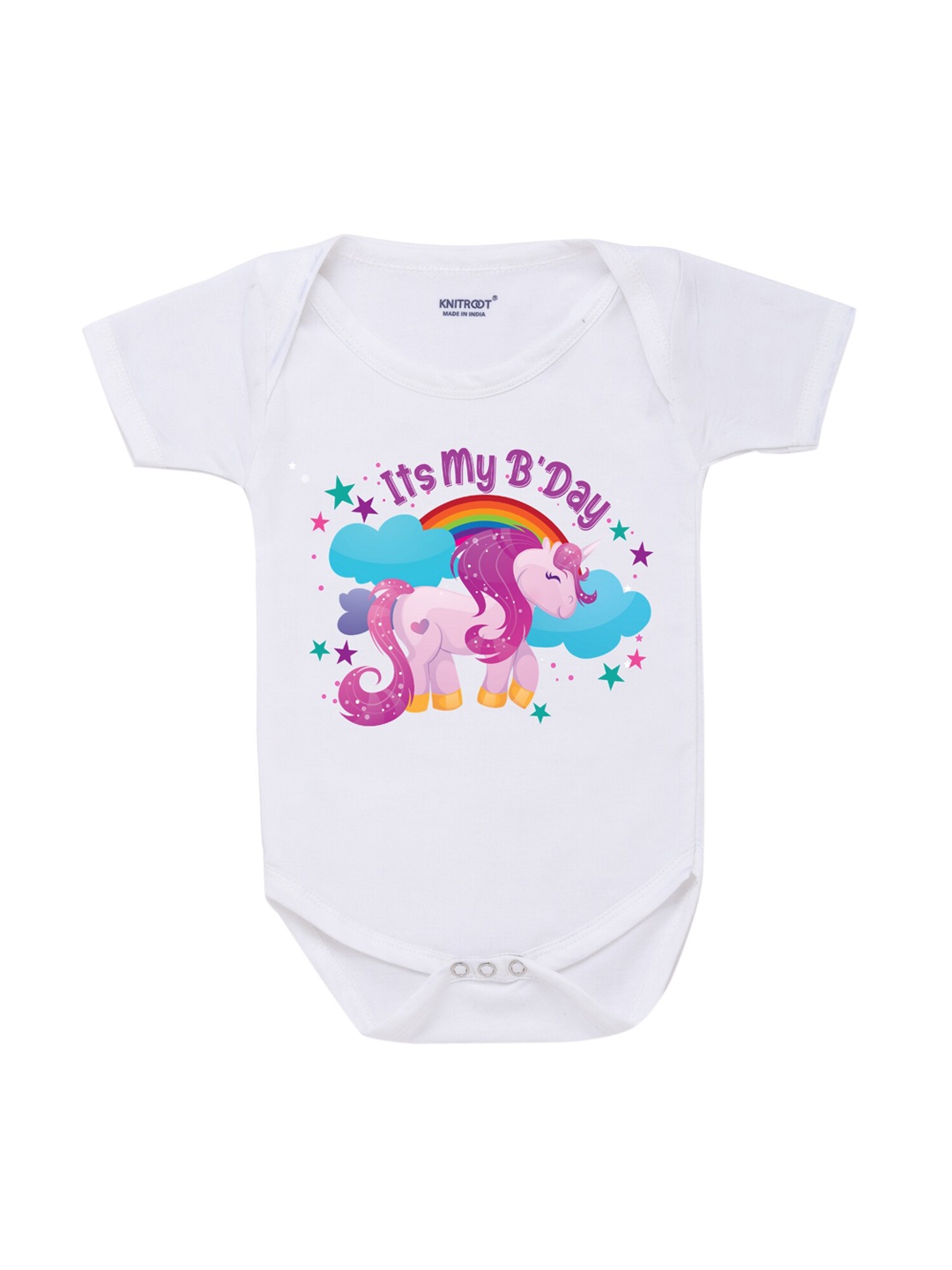 

KNITROOT Infants Boys White Printed Cotton Rompers