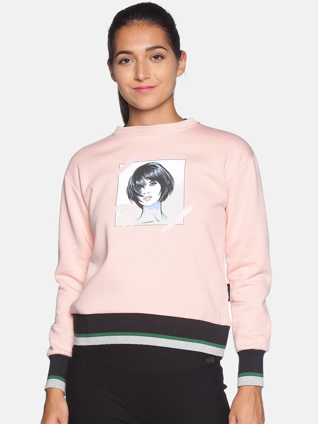 

Campus Sutra Women Peach-Coloured Printed Sweatshirt
