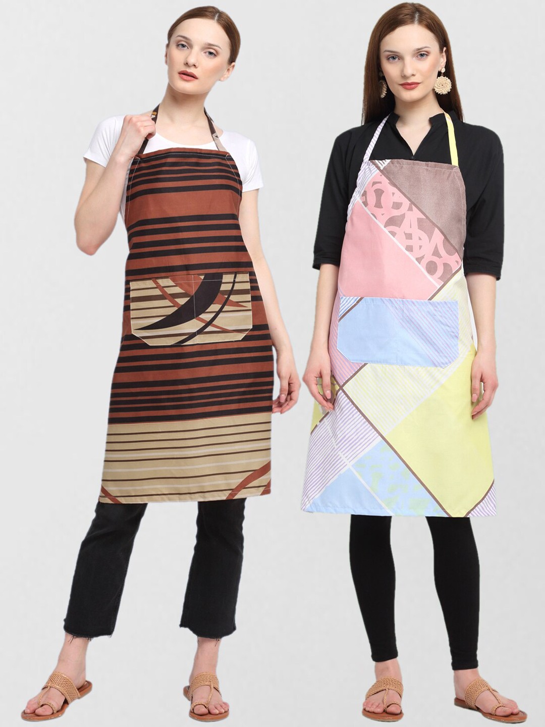

KLOTTHE Unisex Pack Of 2 Printed Cotton 210 TC Aprons, Brown