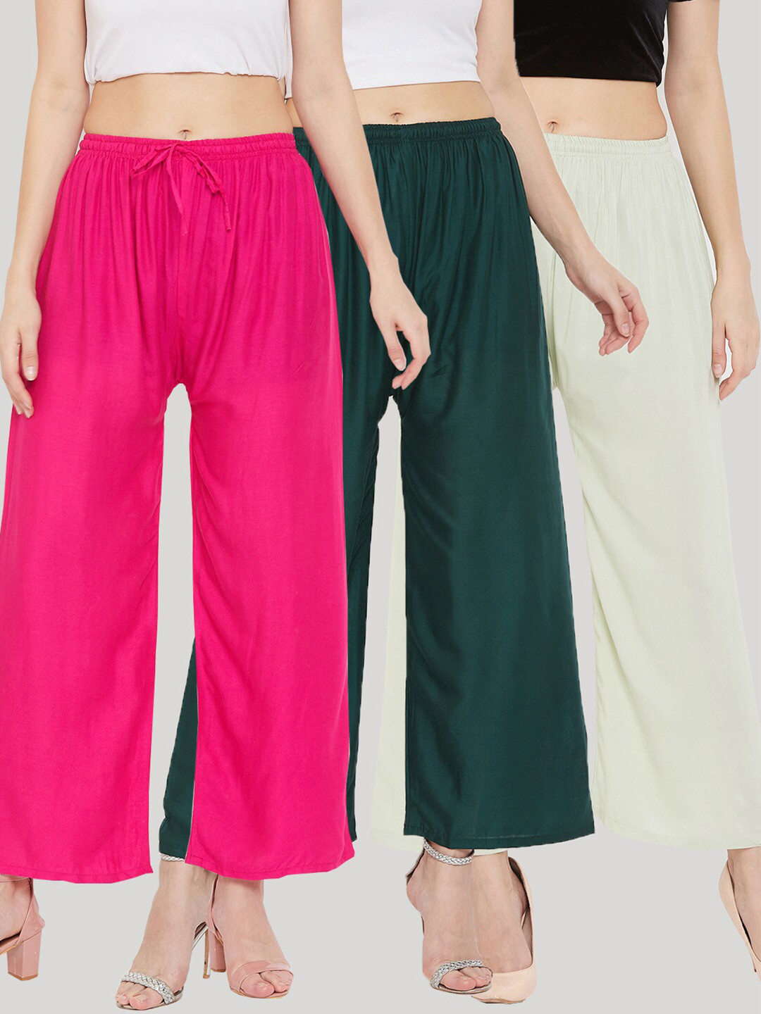 

Clora Creation Women Pack of 3 Knitted Palazzos, Magenta