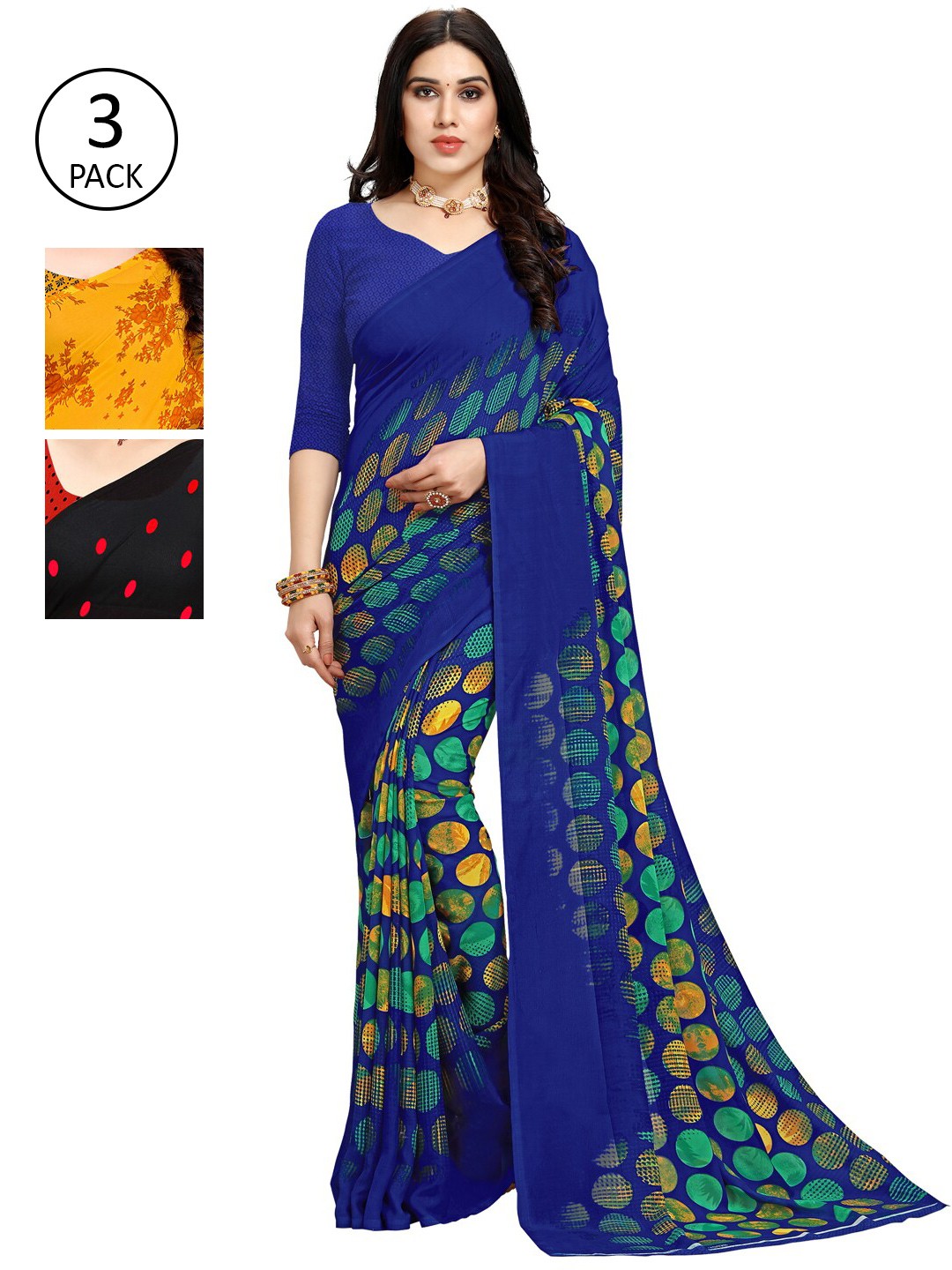

KALINI Multi Pack of 3 Printed Poly Georgette Saree