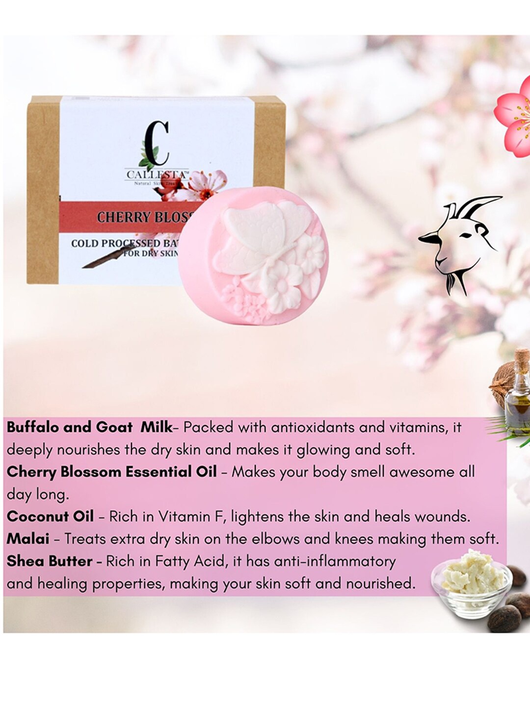 

Callesta Moisturising Cherry Blossom Soap 100 g, Pink