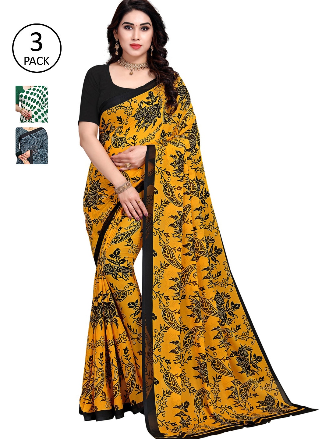 

KALINI Women Pack Of 3 Printed Sarees, White