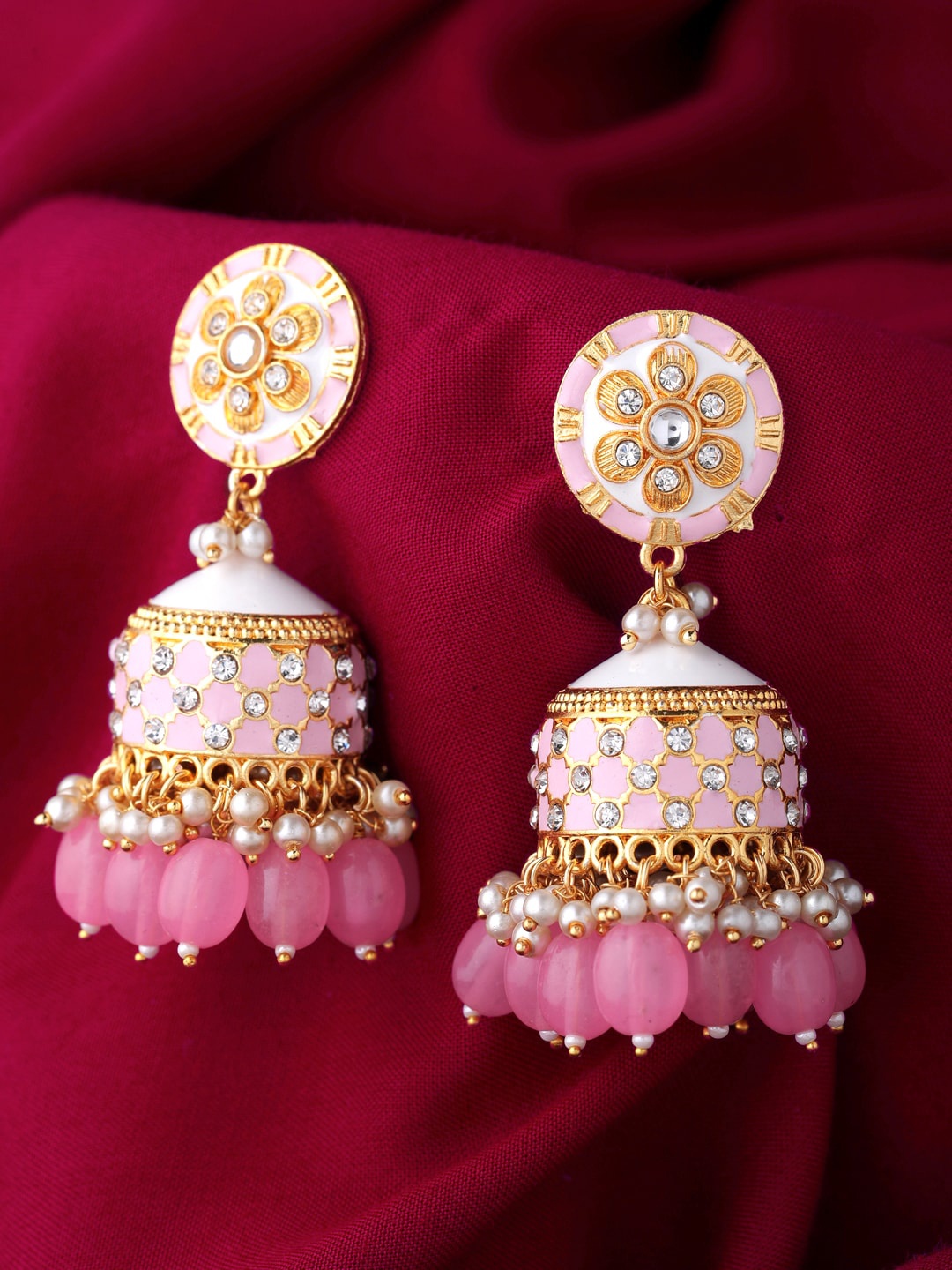 

Yellow Chimes Pink Contemporary Jhumkas Earrings