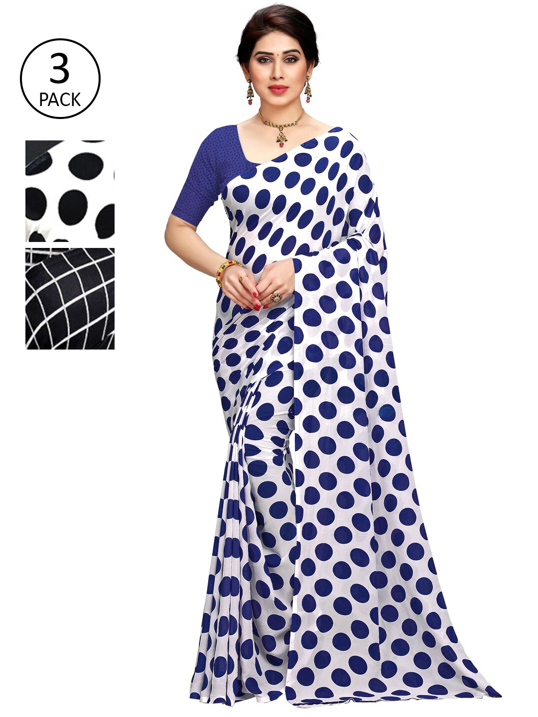 

KALINI Women Pack Of 3 Printed Sarees, White