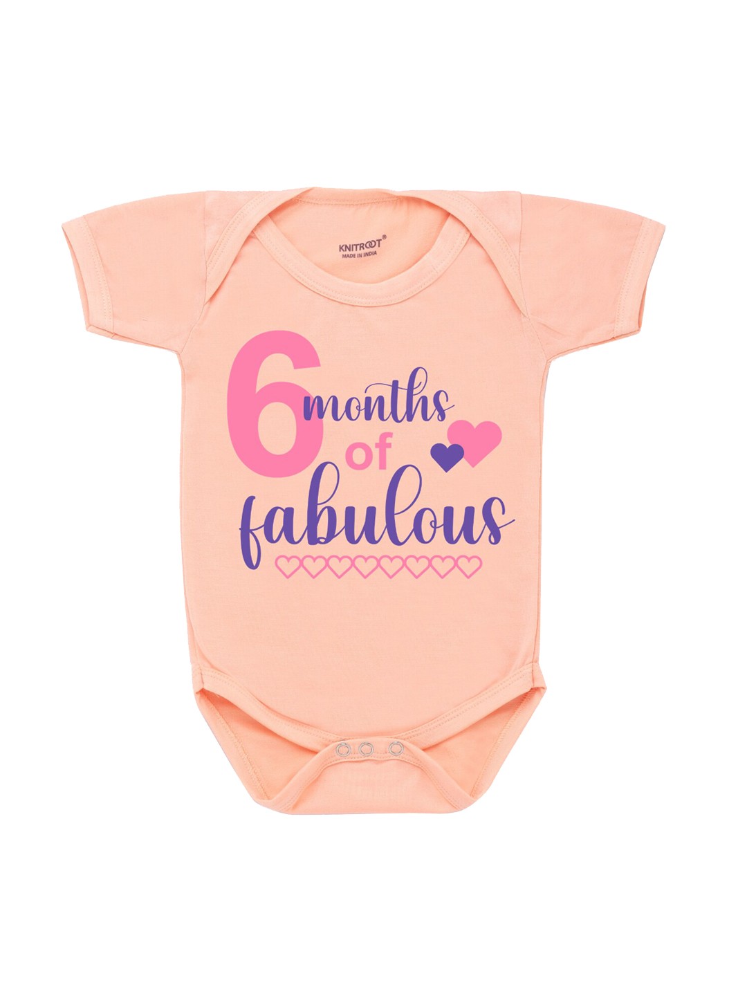 

KNITROOT Infant Kids Peach-Coloured & Blue Printed Bodysuit