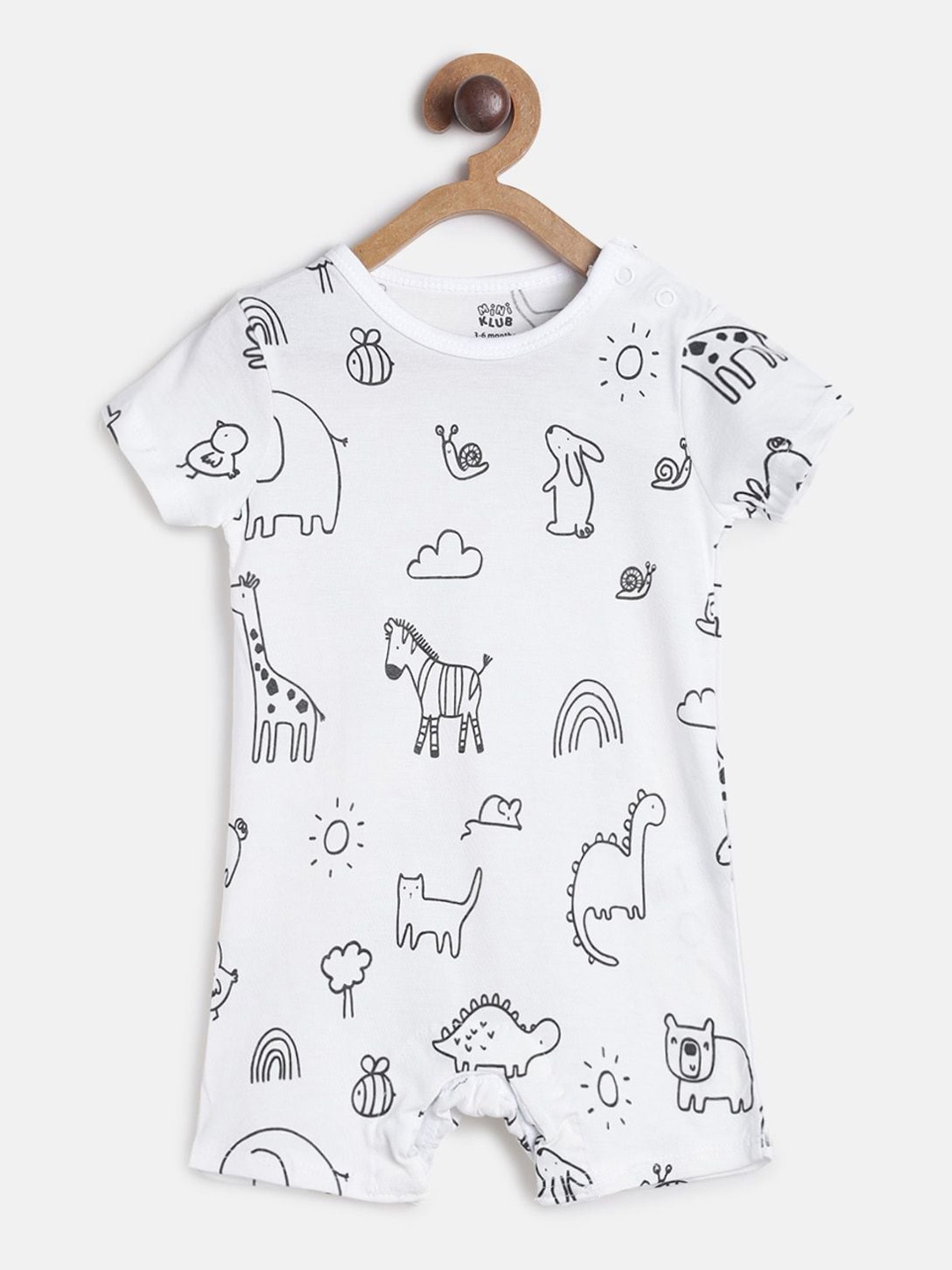 

MINI KLUB Infant Boys White & Black Printed Pure Cotton Romper