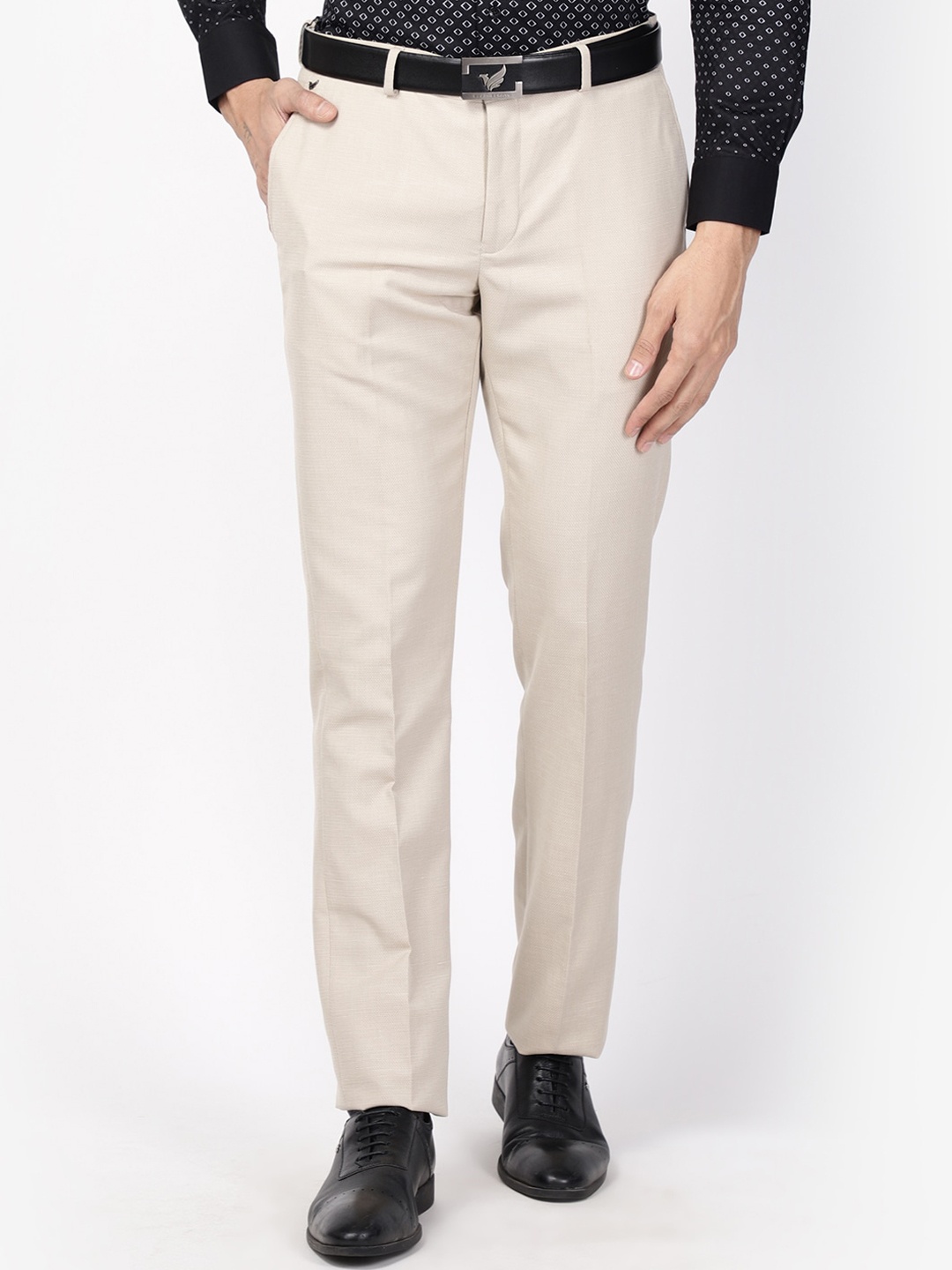 

Blackberrys Men Solid Beige Slim Fit Formal Trousers