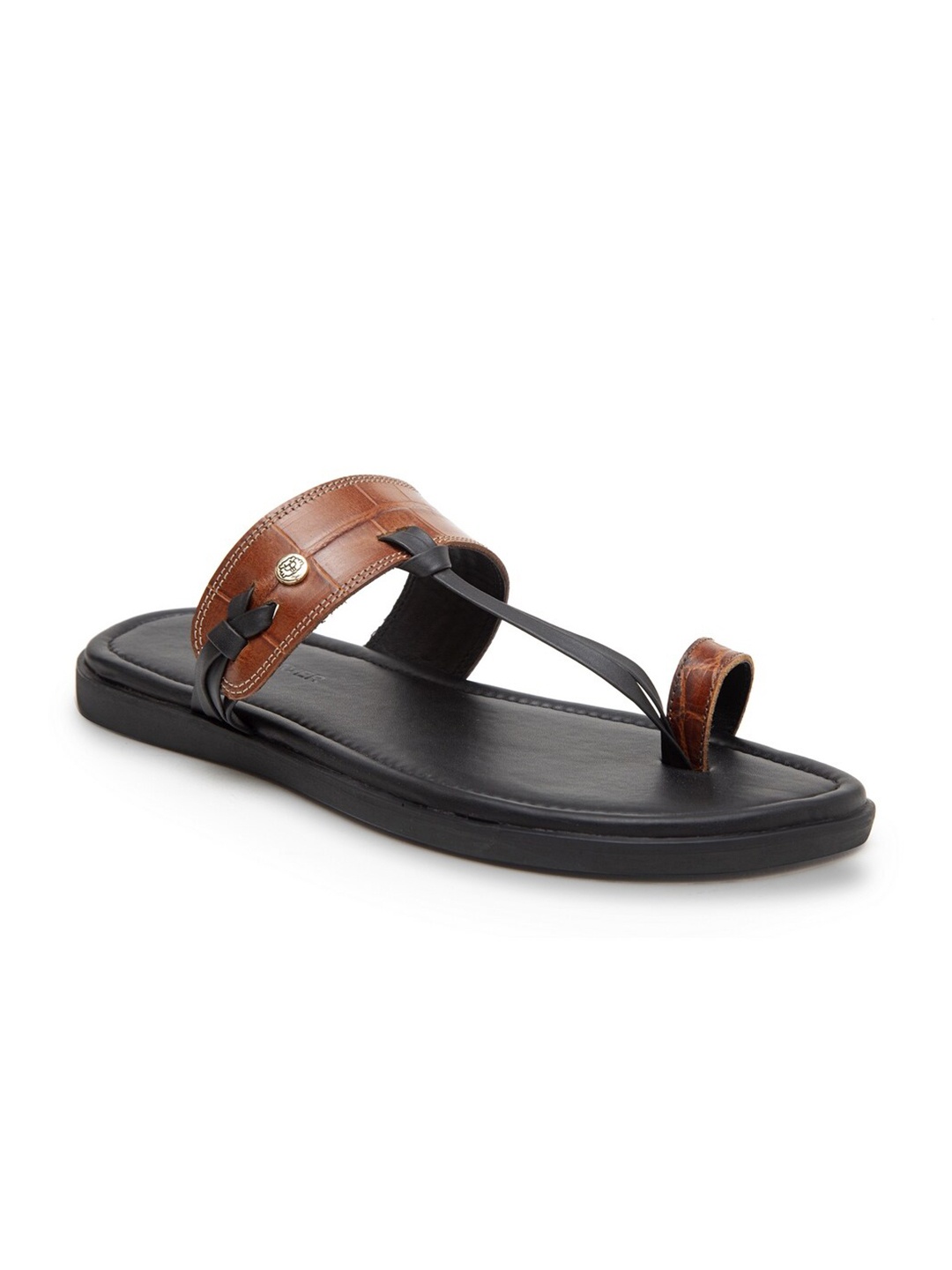

BEAVER Men Brown & Black Leather Comfort Sandals