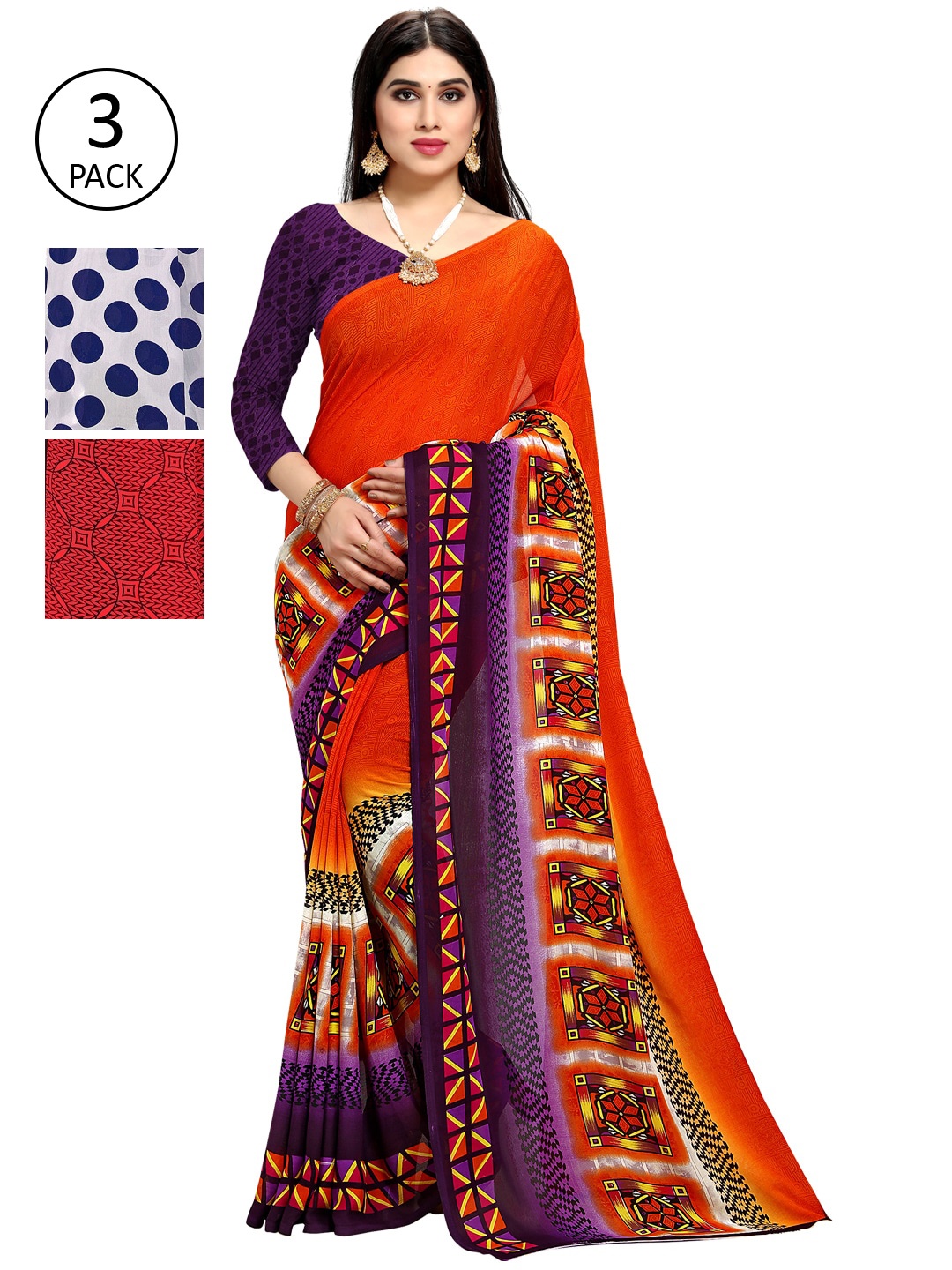

KALINI Women Pack Of 3 Printed Sarees, Blue