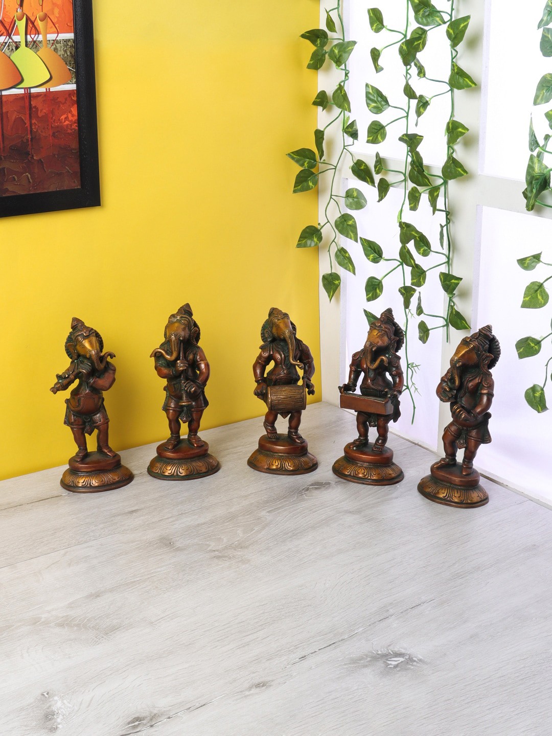 

Aapno Rajasthan Set Of 5 Brown Musical Lord Ganesha Showpieces