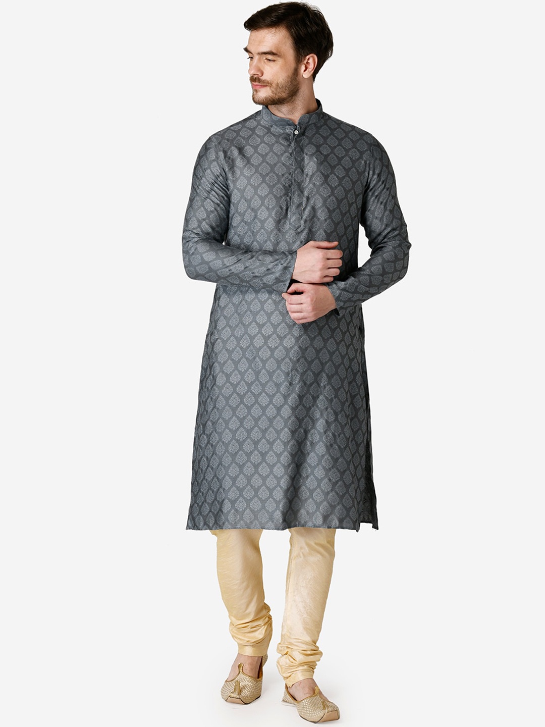 

TABARD Men Grey Jacquard Printed Kurta