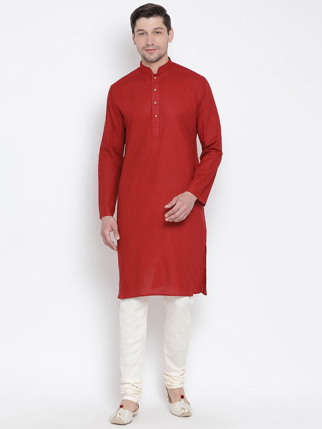 

VASTRAMAY Men Maroon Pure Cotton Kurta with Churidar