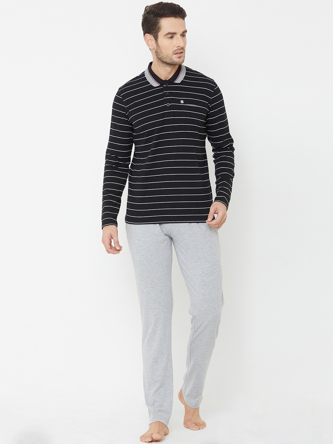 

Sweet Dreams Men Black & Grey Striped Night suit