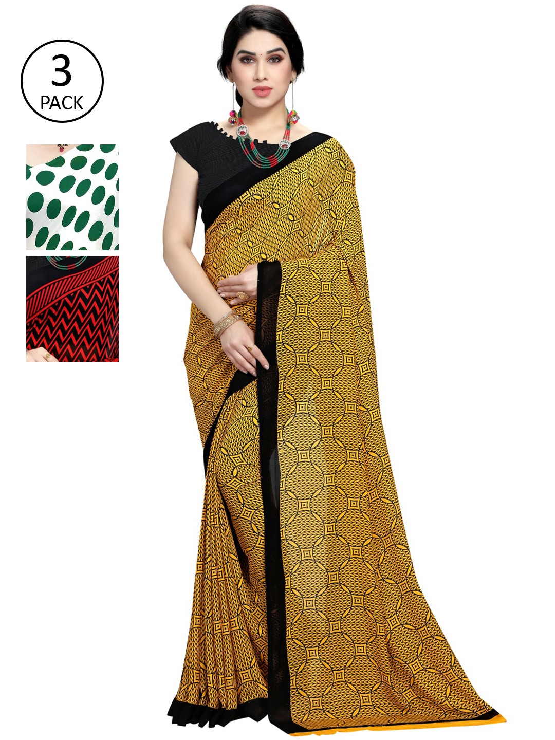 

KALINI Pack of 3 Printed Poly Georgette Saree, Multi