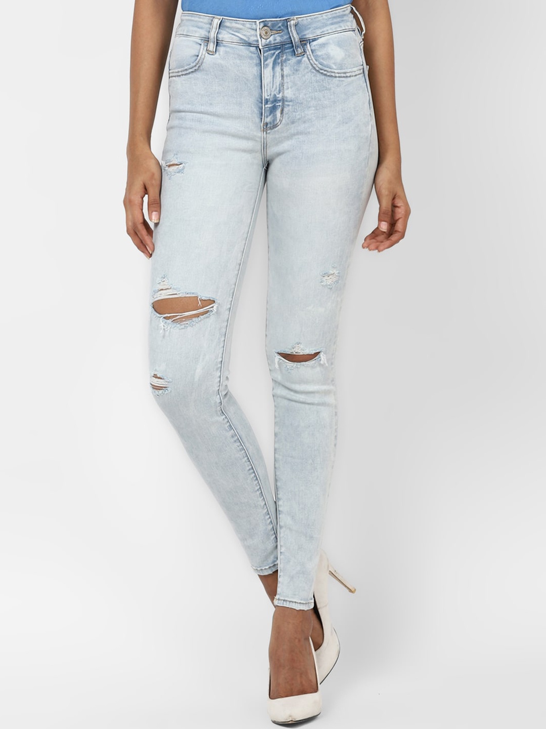

AMERICAN EAGLE OUTFITTERS Women Blue Skinny Fit High-Rise Ripped Jeans
