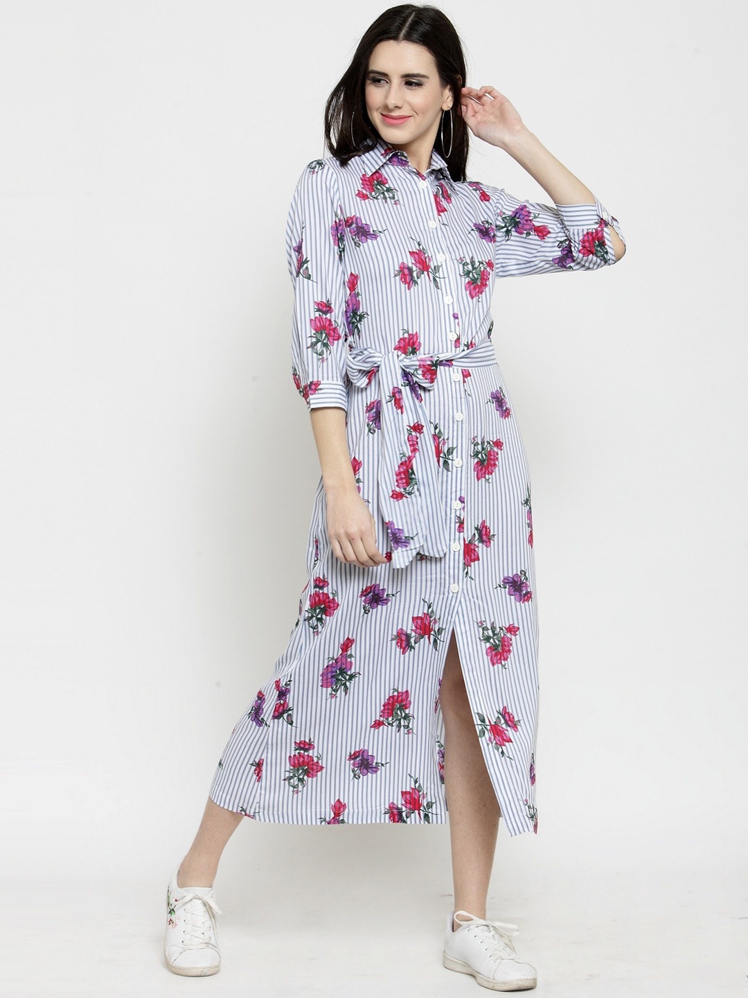 

Sera White Floral Shirt Midi Dress