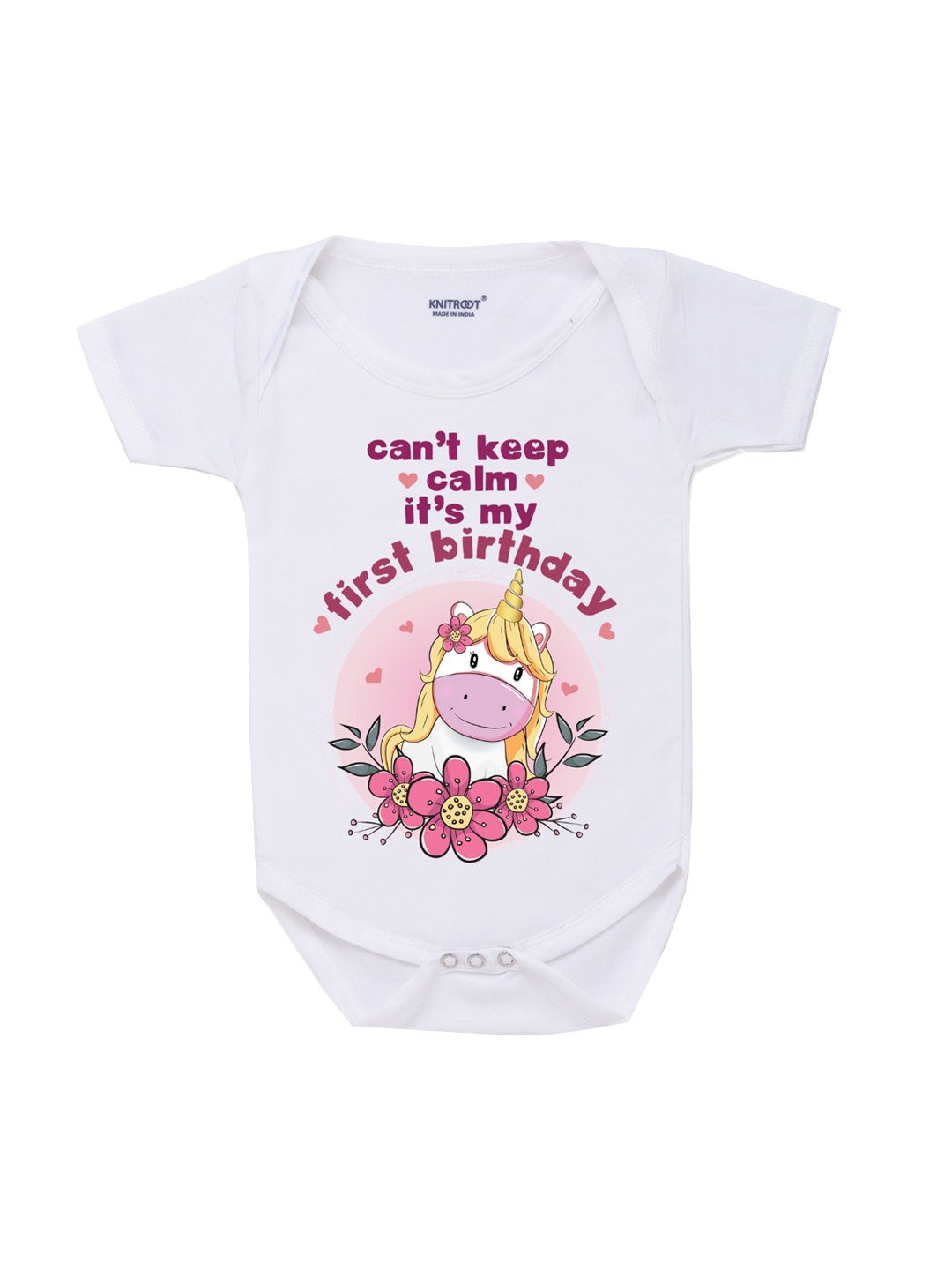 

KNITROOT Infant Kids White & Magenta Pink Cant Keep Calm Printed Bodysuit