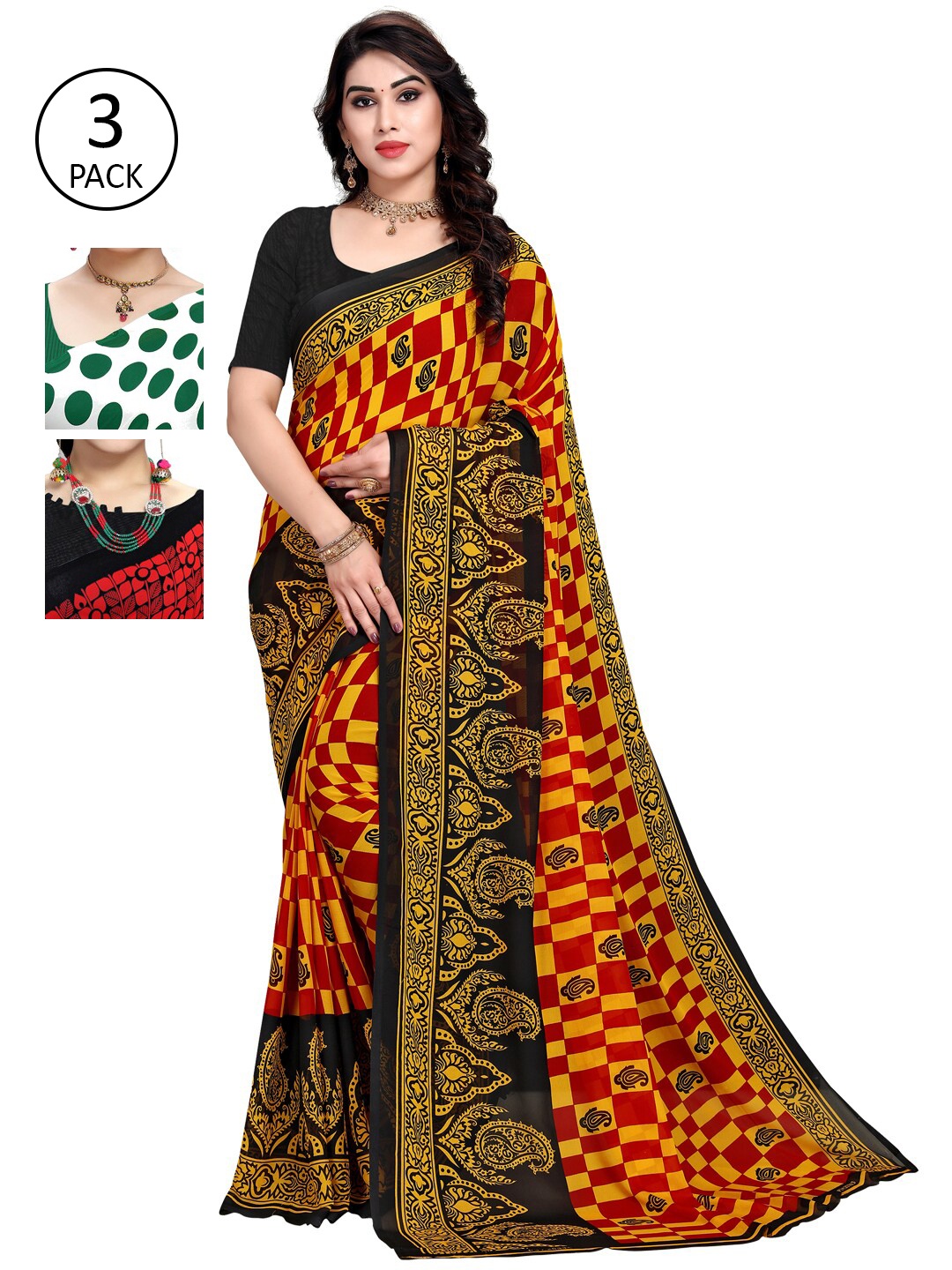 

KALINI Pack Of 3 Yellow & Green Saree