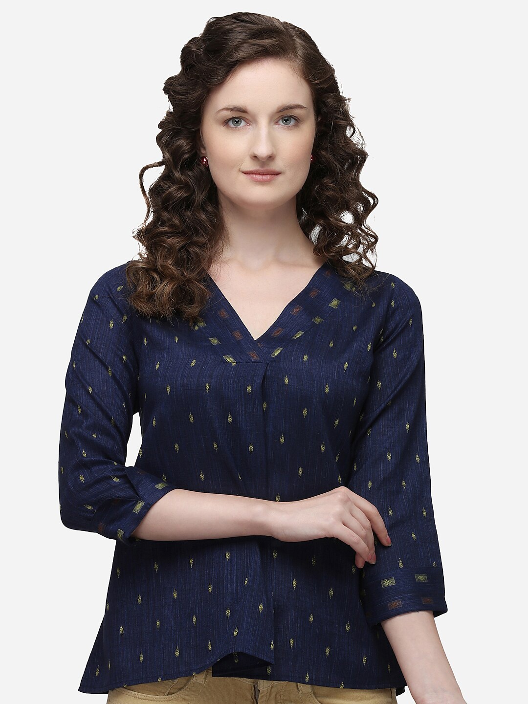 

RAISIN Navy Blue & Yellow Cotton Tunic