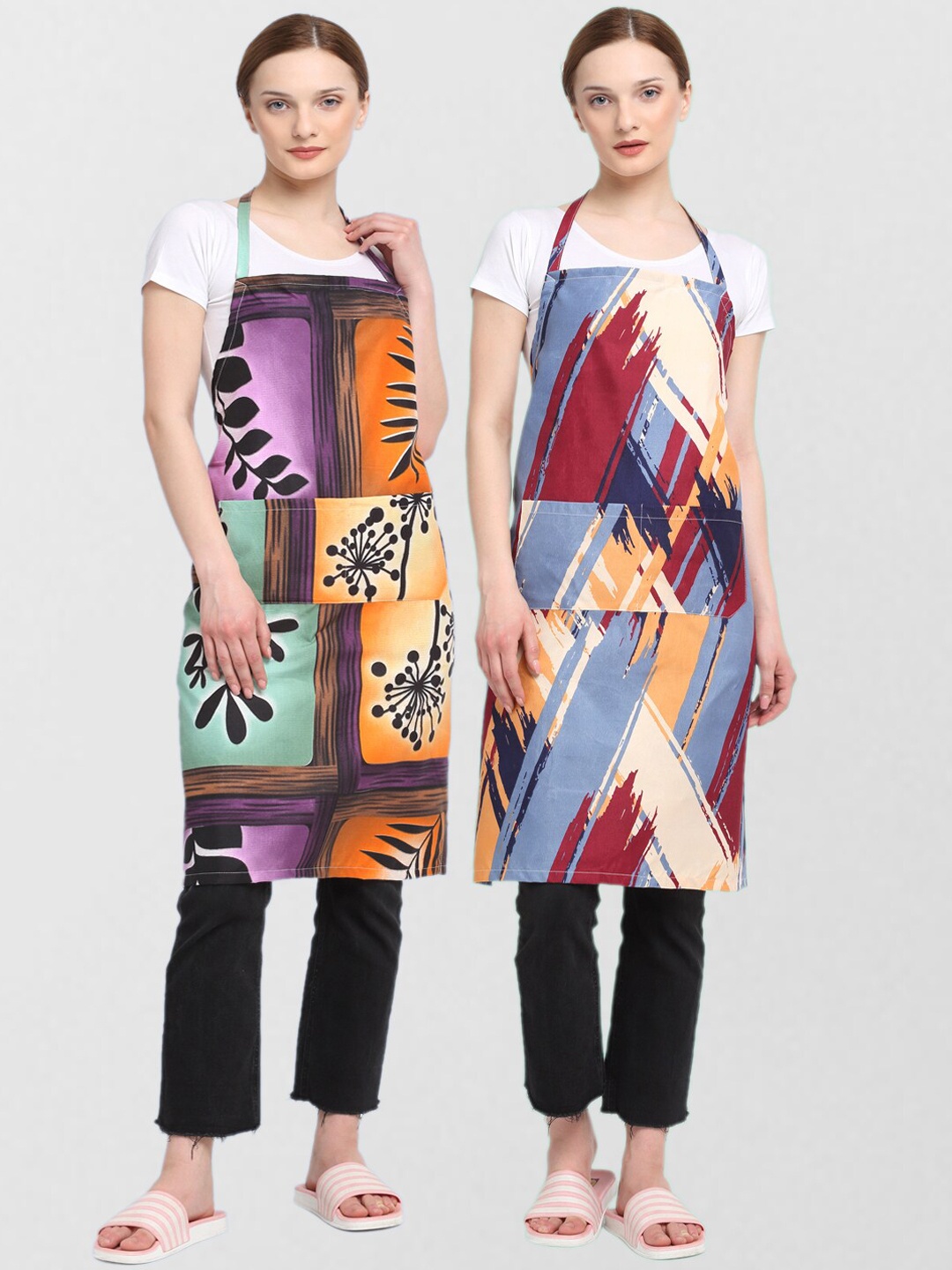 

KLOTTHE Unisex Pack Of 2 Printed Cotton 210 TC Aprons, Orange