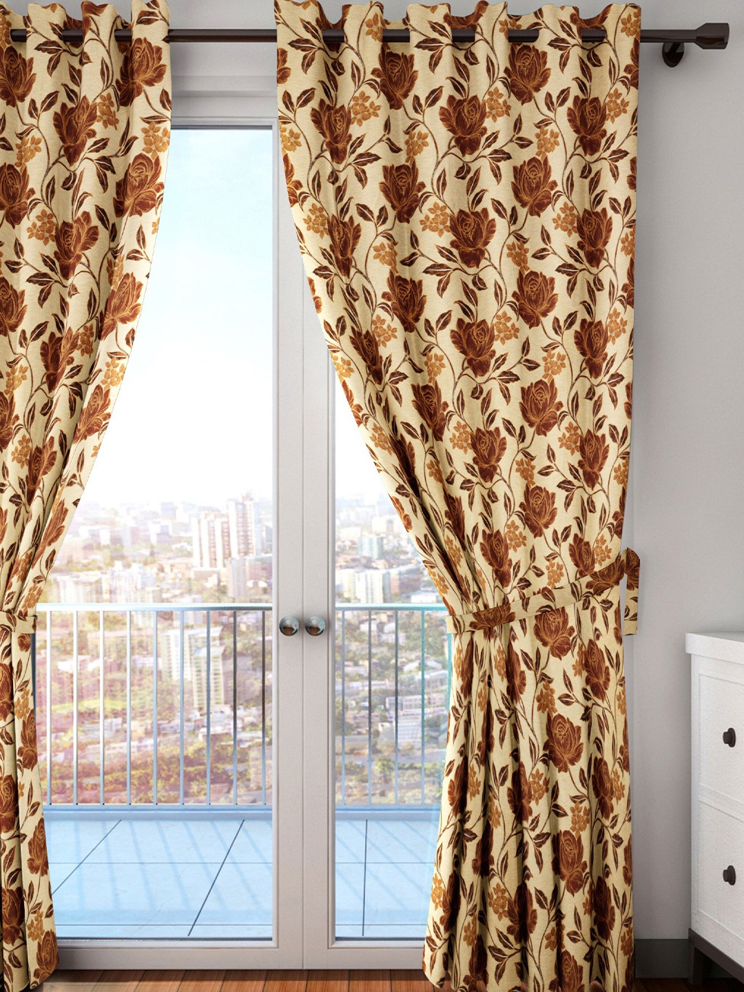 

HOUZZCODE Beige & Burgundy Black Out Long Door Curtain